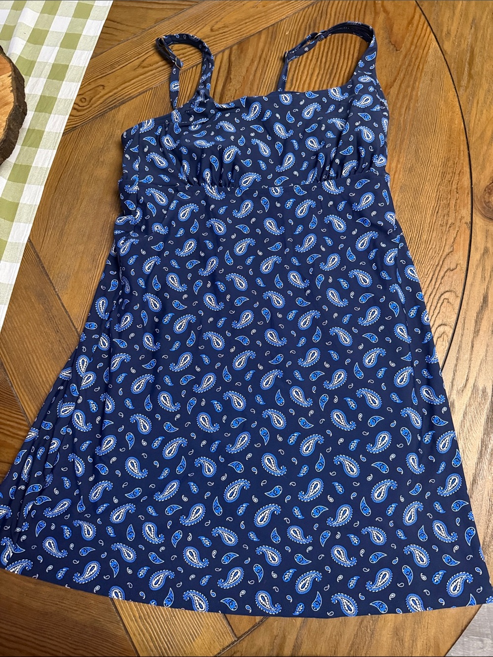 Lands' End Navy Blue Paisley One-Piece Swim Dress